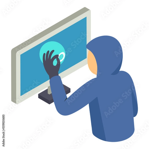 Fototapeta hackers try to break security system isometric Concept, spying and penetration testing vector icon design, White Collar Crime symbol, Computer crime Sign, security breakers stock illustration