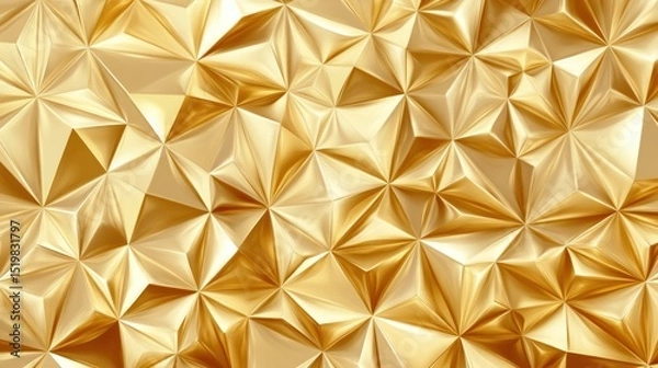 Fototapeta Abstract gold geometric background, shiny low poly triangular texture.