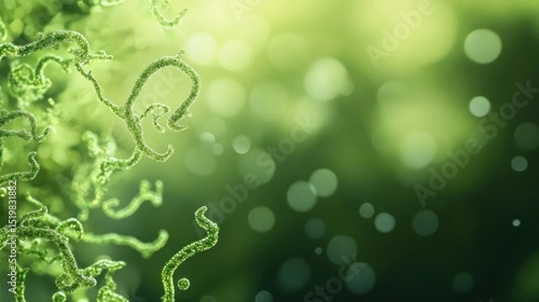 Fototapeta Abstract green tendrils on blurred background.