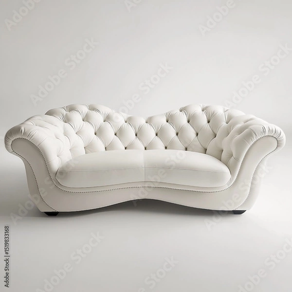 Fototapeta Elegant white leather chesterfield sofa with tufted back and curved design on a clean white background perfect for interior design and furniture marketing