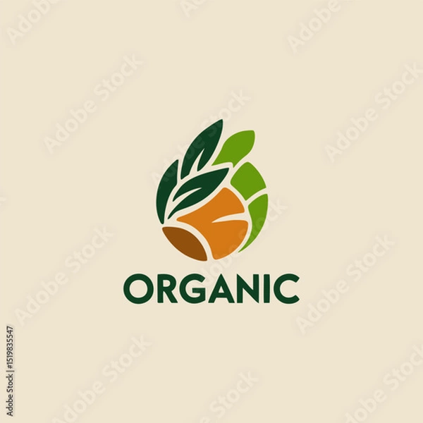 Obraz A playful organic food logo design depicting cheerful fruits and vegetables arranged in a circular pattern, promoting nutrition and community wellness in a fun and engaging style.