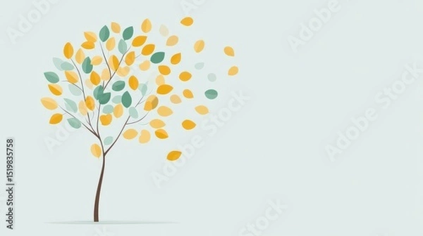 Fototapeta financial trouble bankruptcy recovery concept. Whimsical tree with colorful leaves and a light background.