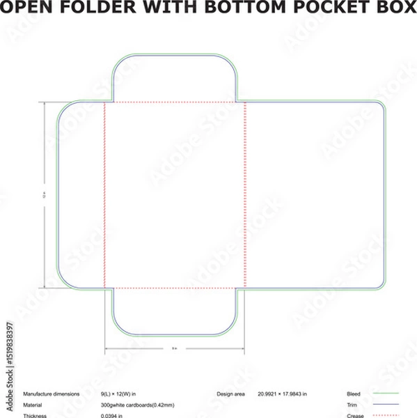 Fototapeta Open folder with bottom pocket box die-cut template