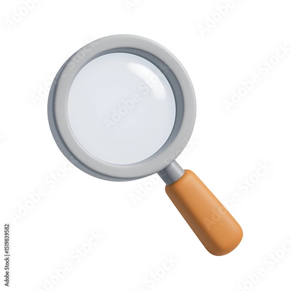 Fototapeta A 3D rendered magnifying glass with a gray rim and an orange handle, isolated on a black background
