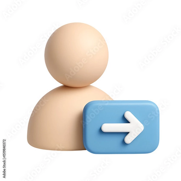 Obraz 3D render of a person icon with a right arrow, suggesting user login, access, or direction