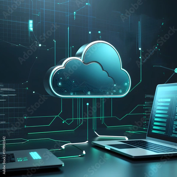Obraz Cloud computing technology and data network design for digital business communication