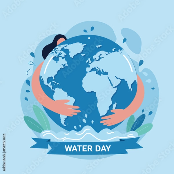Fototapeta world oceans day concept illustration, World oceans day design with underwater sea, sharks, corals, sea plants, stingrays and turtles on a blue background.