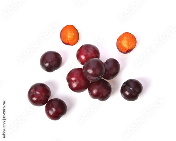 Obraz Heap of Red plums fruit isolated on white background.