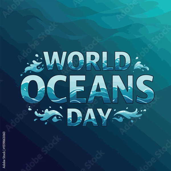 Fototapeta world oceans day concept illustration, World oceans day design with underwater sea, sharks, corals, sea plants, stingrays and turtles on a blue background.