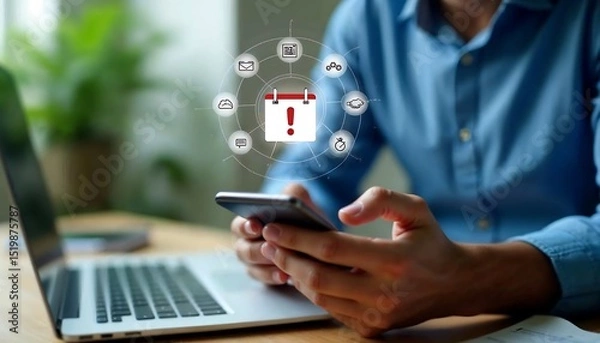 Fototapeta Business professional checking mobile phone and important time management reminders