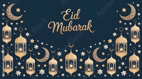 Obraz Eid Mubarak: Festive Lanterns and Crescent Moons
