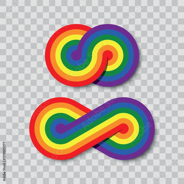 Fototapeta Set of rainbow infinity sign vector icon isolated on transparent background.