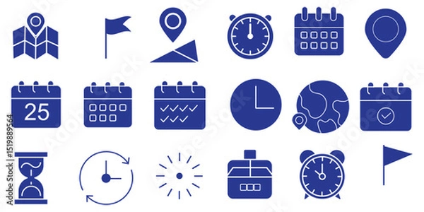 Obraz Time, date and address line icons set. Editable stroke for mobile and web. Isolated on white background. Vector illustration.