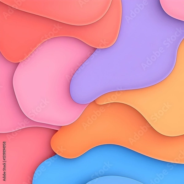 Obraz Abstract 3D Render of Layered Pastel Colors Forming Fluid Organic Shapes, Creating a Visually Appealing Background Design