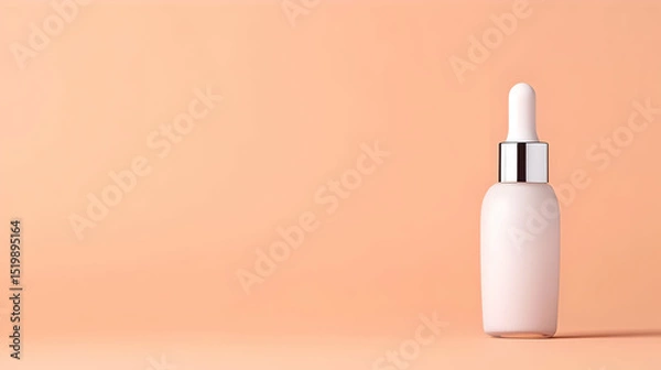 Obraz A 3D rendering of a white dropper bottle against a peach background, showcasing a minimalist product display for cosmetic or skincare.