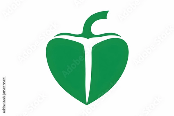 Obraz Abstract Green Heart-Shaped Pepper Illustration, a Vector Graphic Design for Vegan, Nature, and Health Themes.