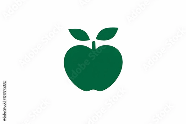 Obraz Green Apple Icon Illustration with Leaves, a Simple and Minimalist Vector Design, suitable for websites or applications.