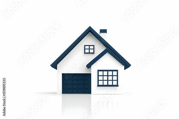 Obraz Stylized 3D Model of a House with Blue Accents on White Background