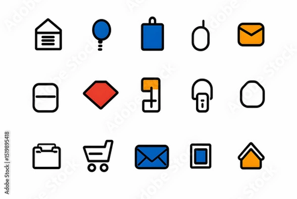 Obraz Collection of Colorful Line Icons Depicts Diverse Symbols for Web and App UI, Including Home, Message, Shopping Cart, and More.