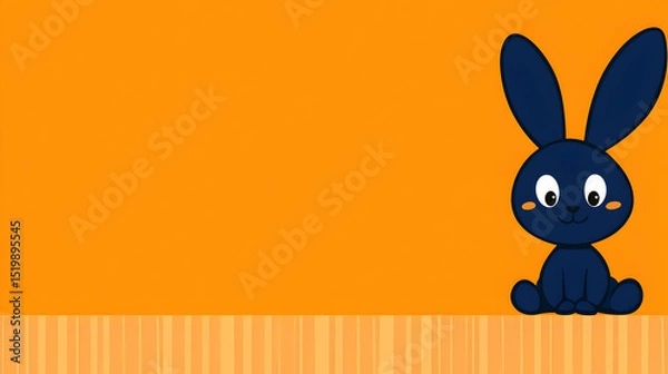 Obraz Cute Cartoon Bunny Illustration on Orange Background with Striped Floor