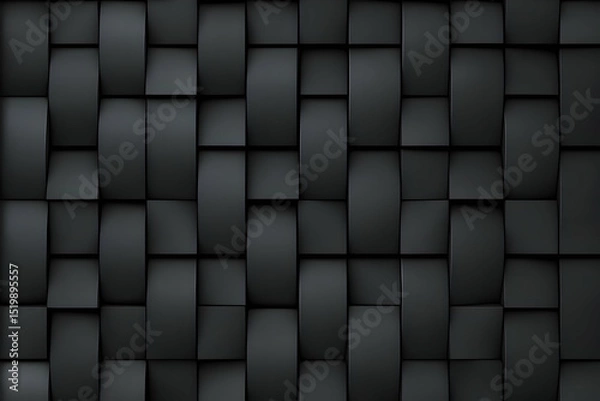 Obraz Abstract 3D Black Background: Interwoven Curved Squares create a Seamless, Textured Pattern for Design Projects.