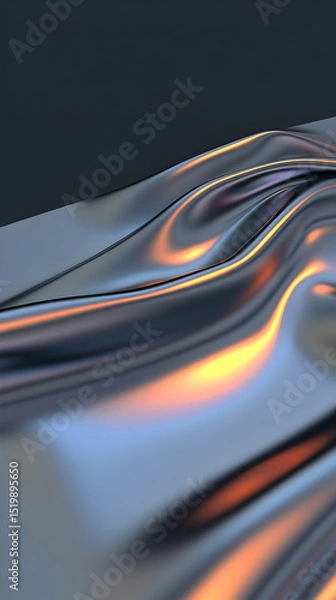 Fototapeta Abstract 3D Render of Smooth, Flowing Metallic Fabric with Warm Orange Highlights, Creating a Luxurious and Elegant Background