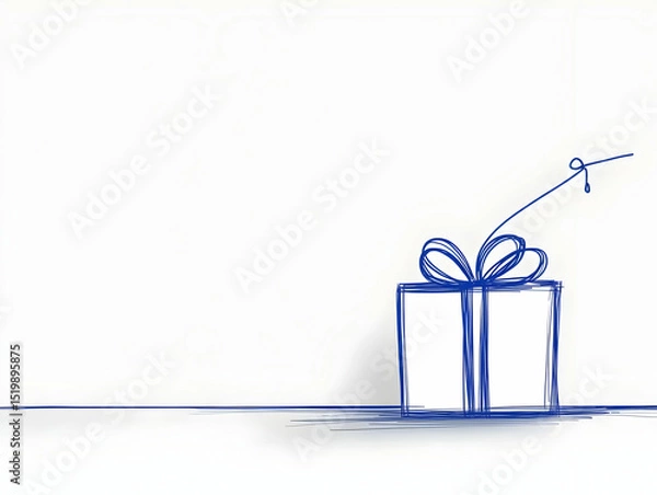 Obraz Sketch Illustration of a Gift Box with a Ribbon, a Simple and Minimalist Design on a White Background