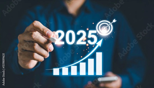 Fototapeta 2025 target growth business success action plan goal chart upward future motivation planning achievement strategy progress vision opportunity innovation leadership finance investment development