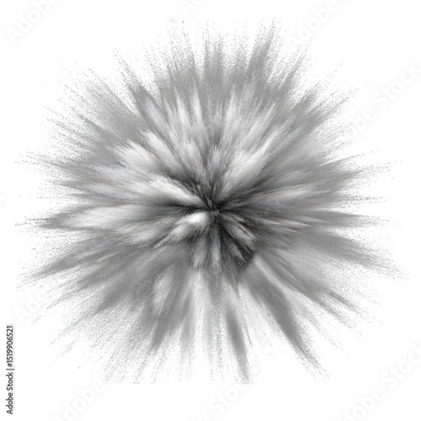 Fototapeta Dynamic gray explosion with soft textures radiates outward, creating burst effect that conveys energy and movement. This digital chalk burst clipart showcases unique visual impact