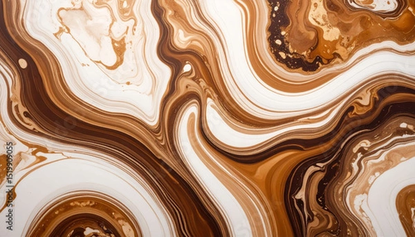 Fototapeta Brown and white marble oil ink liquid swirl texture, abstract pattern with smooth flowing lines, perfect for ceramic counter tiles or modern wall art design