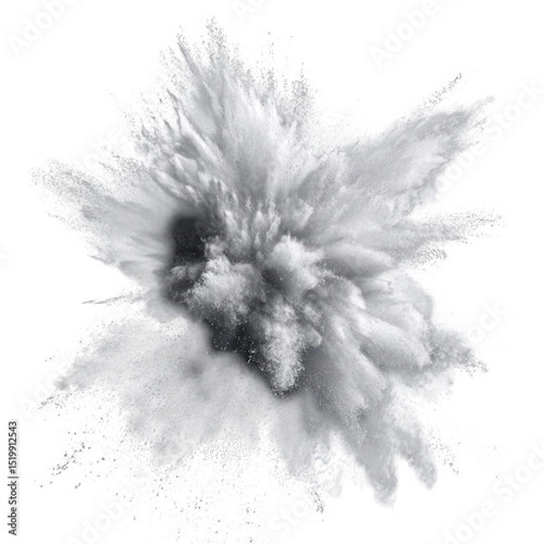 Fototapeta Dynamic gray powder splash creates airy dust impact, showcasing photorealistic explosion effect against transparency background. This captures essence of movement and energy