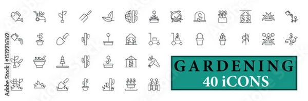 Fototapeta GARDENING icon collection, with editable stroke. GARDENING thin line icon set. Vector illustration.