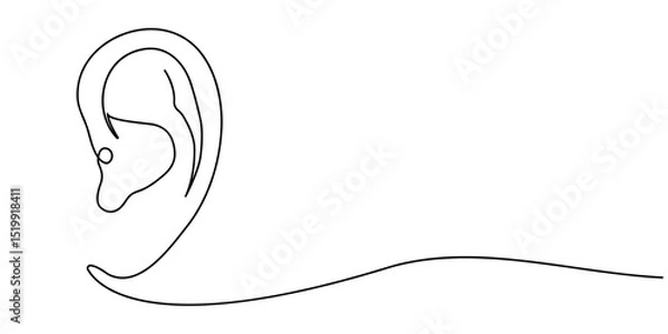 Fototapeta Ear one line drawing and isolated continuous outline vector illustration icon, Human ear continuous one line drawing. Single line editable vector drawing of the hearing part of the body. Concept
