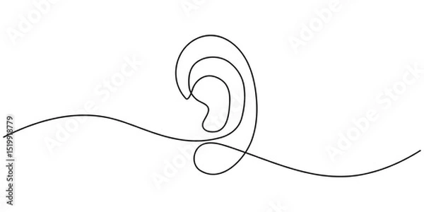 Fototapeta Ear one line drawing and isolated continuous outline vector illustration icon, Human ear continuous one line drawing. Single line editable vector drawing of the hearing part of the body. Concept
