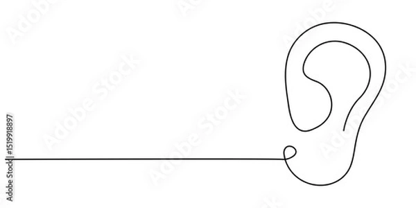 Fototapeta Ear one line drawing and isolated continuous outline vector illustration icon, Human ear continuous one line drawing. Single line editable vector drawing of the hearing part of the body. Concept