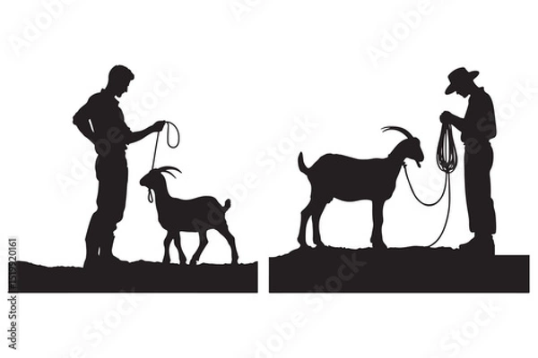 Obraz Goat and man silhouette design isolated on white background
