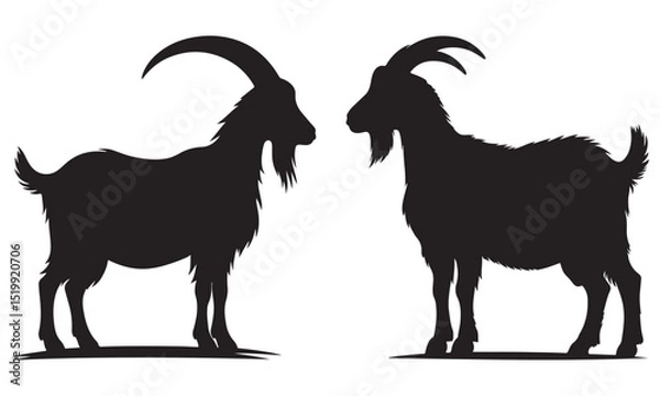 Obraz Silhouette of a goat and man together isolated on white background

