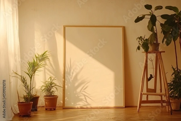 Obraz Sunny room with plants and a blank frame