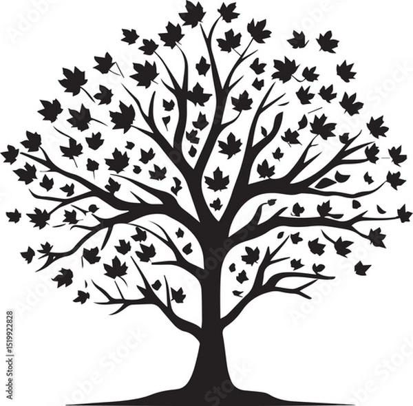 Fototapeta Maple tree with black leaves silhouette tree 