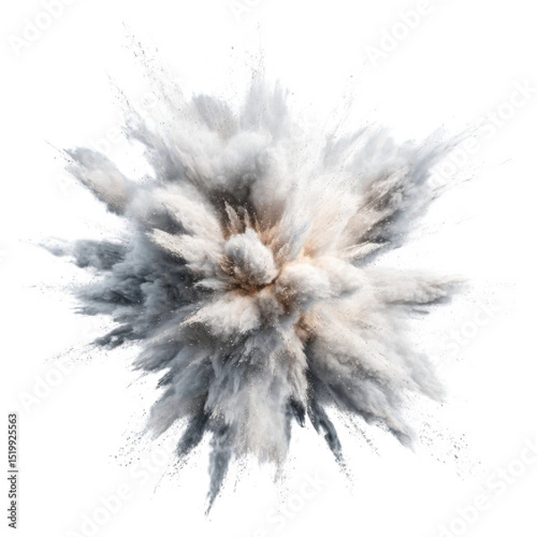 Fototapeta Dynamic explosion of powdery substance creates striking visual effect, showcasing burst of light gray particles in motion. This captivating image evokes sense of energy and movement