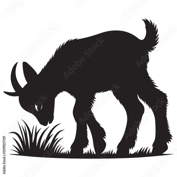 Obraz baby goat eat grass silhouette art style with white background