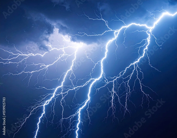 Obraz Dramatic flash of lightning illuminates dark sky, creating stunning visual display of nature power and beauty, evoking awe and wonder in viewer
