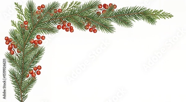 Fototapeta Watercolor Christmas with fir branches and place for text. Illustration isolated on transparent background.