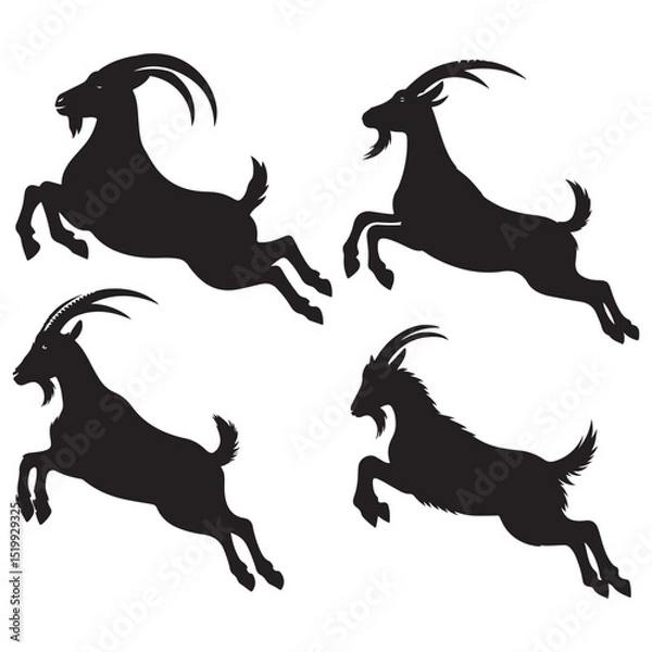 Obraz Running goat silhouette vector illustration set