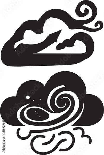 Fototapeta Clouds blowing black and white vector design 