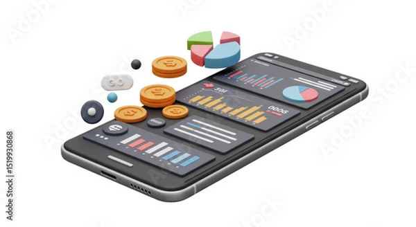 Obraz animated mobile phone with remote control isolated on white background png