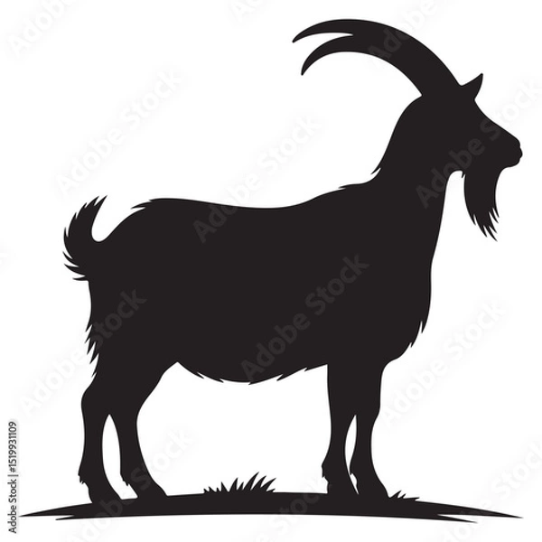 Obraz Black and white goat silhouette illustration on a white background, featuring wild mammal nature and cute horns