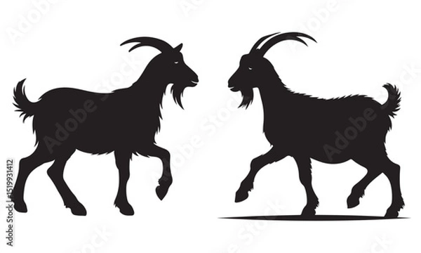 Obraz A cute cartoon goat vector illustration, a brown farm animal silhouette on a white background