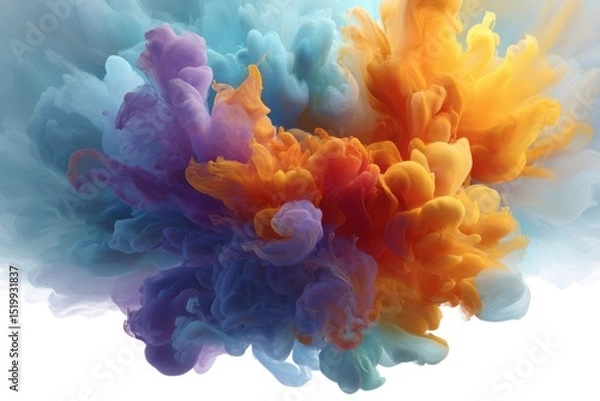 Fototapeta Vibrant color ink explosion abstract design isolated on white background