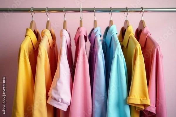Obraz Vibrant pastel garments neatly hung on a stylish clothing rack , clothing display, pastel